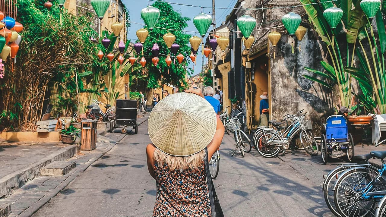 Train Street Hanoi with Vietnamese flag